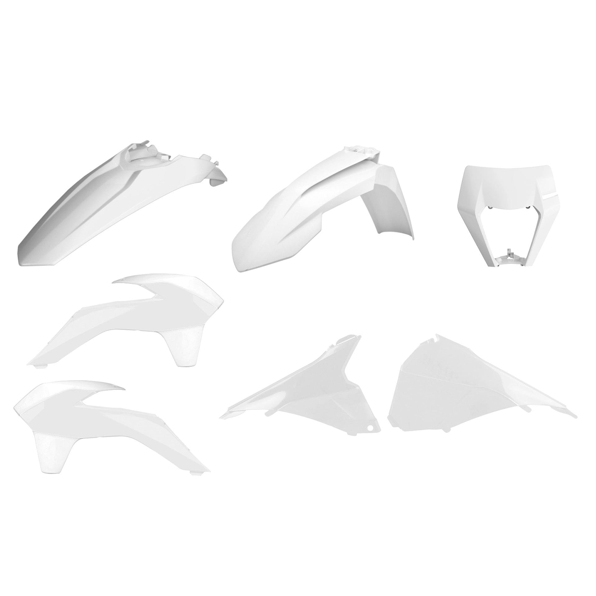 1731407065_518943fd67ee6054a8c8fac6ed742db8 KIT PLÁSTICOS POLISPORT RESTYLING KTM EXC/EXC-F/XC-W/XCF-W 14/16 (GUARDA LAMAS DA FRENTE E PORTA FAROL 17/19) - WHITE - Image 1