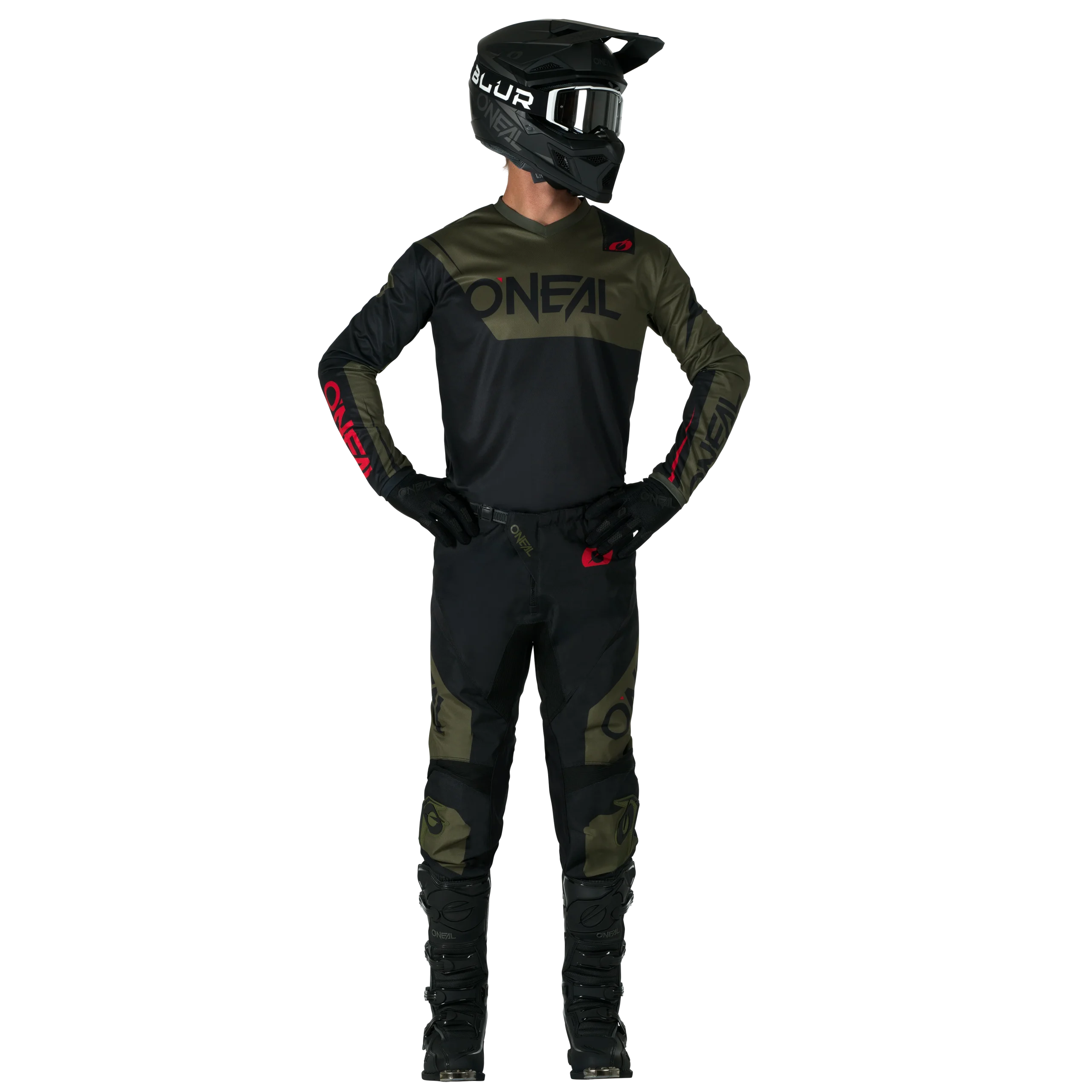 ONEAL_26_ELEMENTRACEWEAR_BLACKOLIVE_FULLBODY_FRONT_US_dca54fd7-ee1e-4dc1-8004-1b2e59ed2383_4000x FATO ONEAL ELEMENT RACEWEAR - PRETO/VERDE - Image 1